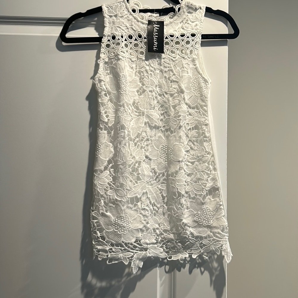 White crochet lace floral tank top